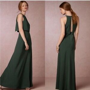 BHLDN Jill Stuart Forest Green Ava Crepe Maxi Dress